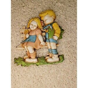 Antique Homco Wall Decor Two Kids Sitting On Bench Love Cute couple VTG Decor